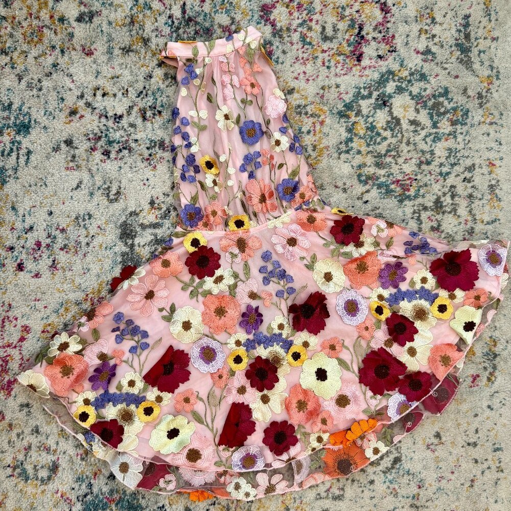 Lulus 3D Floral Embroidered Halter Mini Dress Size S